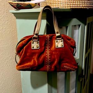 classic Michael Kors womens bag in brown/rust sude and gold trim